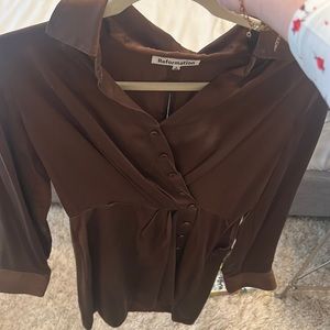 Reformation Brown Silk Dress